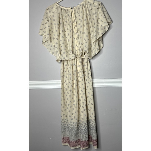 Boho 70's Flutter Sleeve Dress Prairie Cottagecore Feminine SZ 7 Cream Rare - Picture 5 of 5
